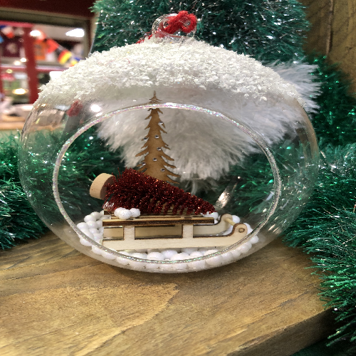 Glass Bauble Red Tree/Sleigh